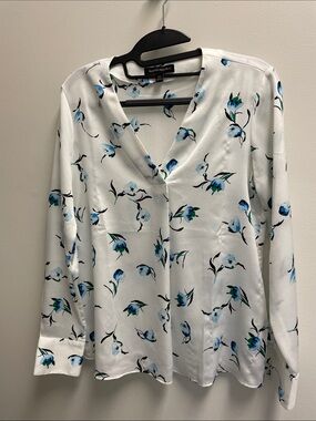 Banana Republic White Blouse with Blue Floral Print